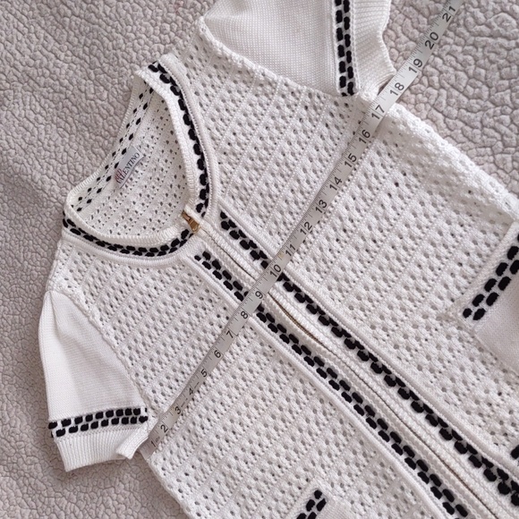 Red Valentino Size Large Crochet Knit Short Sleeve Front Zip Sweater - Picture 5 of 16